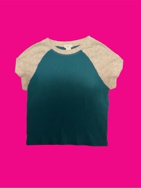 Rue21 Teal and Light Gray Raglan Crop Top